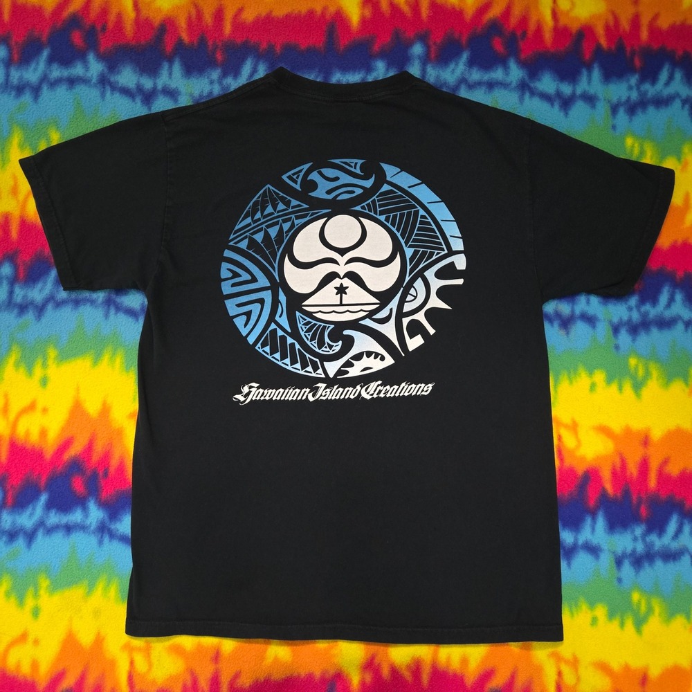 Hawaiian Island Creations HIC Surf T-Shirt Mens Medium Black Tribal Graphic Tee